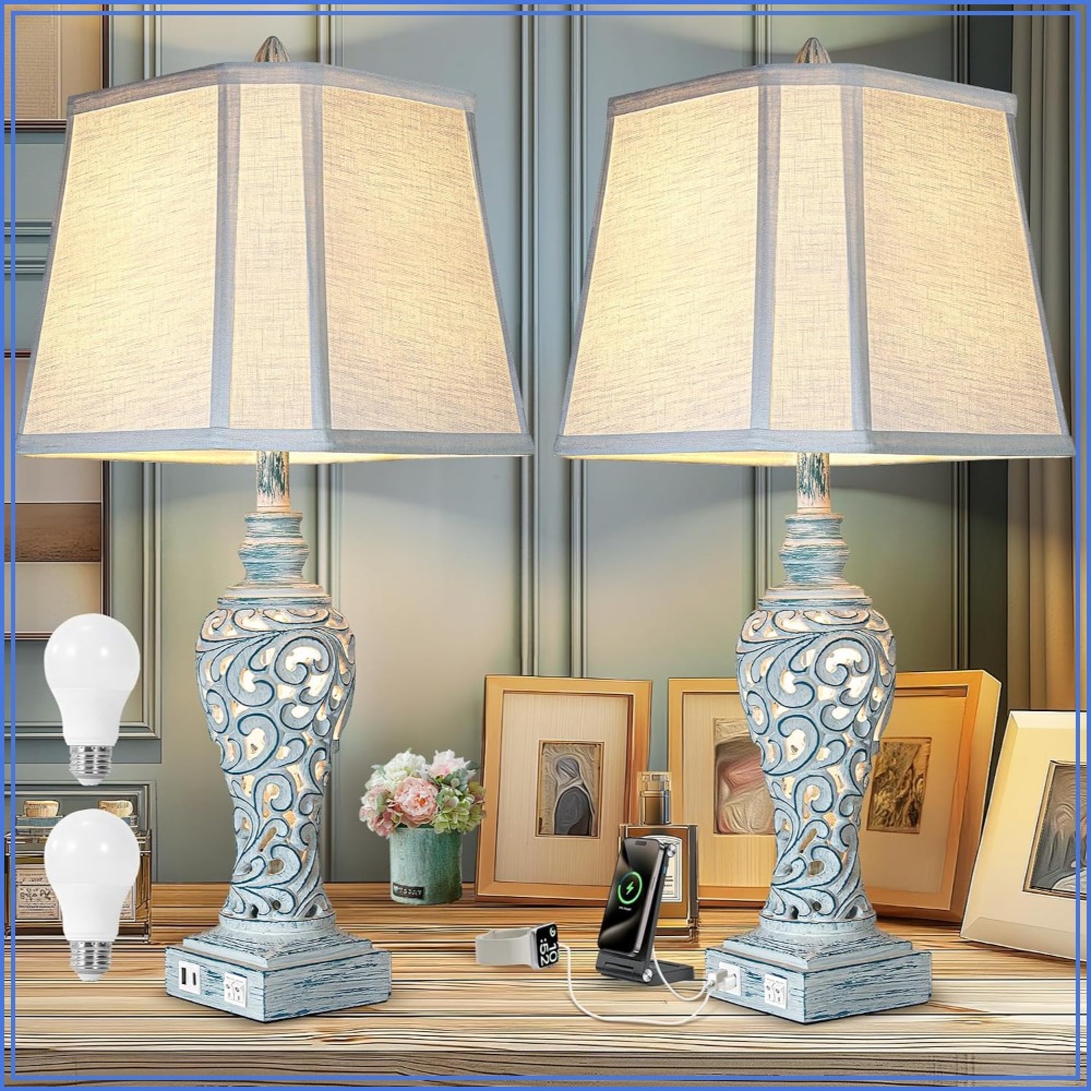 Solar Lamp - Vintage Farmhouse Bedside Table Lamps Set