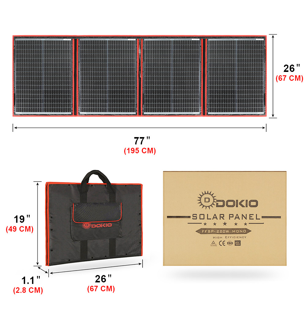 Solar Panel 200W - Dokio Brand Flexible Foldable 200W Mono