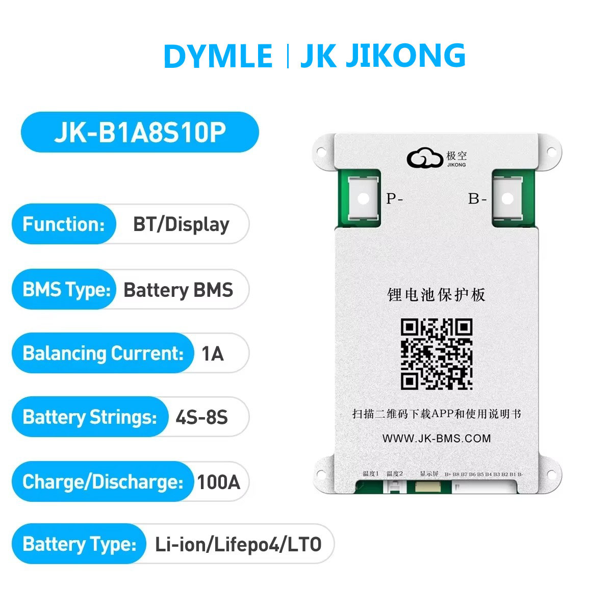 Lithium Battery 12V - JK JIKONG B1A8S10P Smart Active BMS