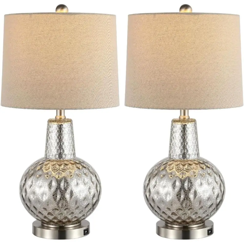 Solar Lamp - 24-inch Silver/Ivory Shade LED Table Lamp
